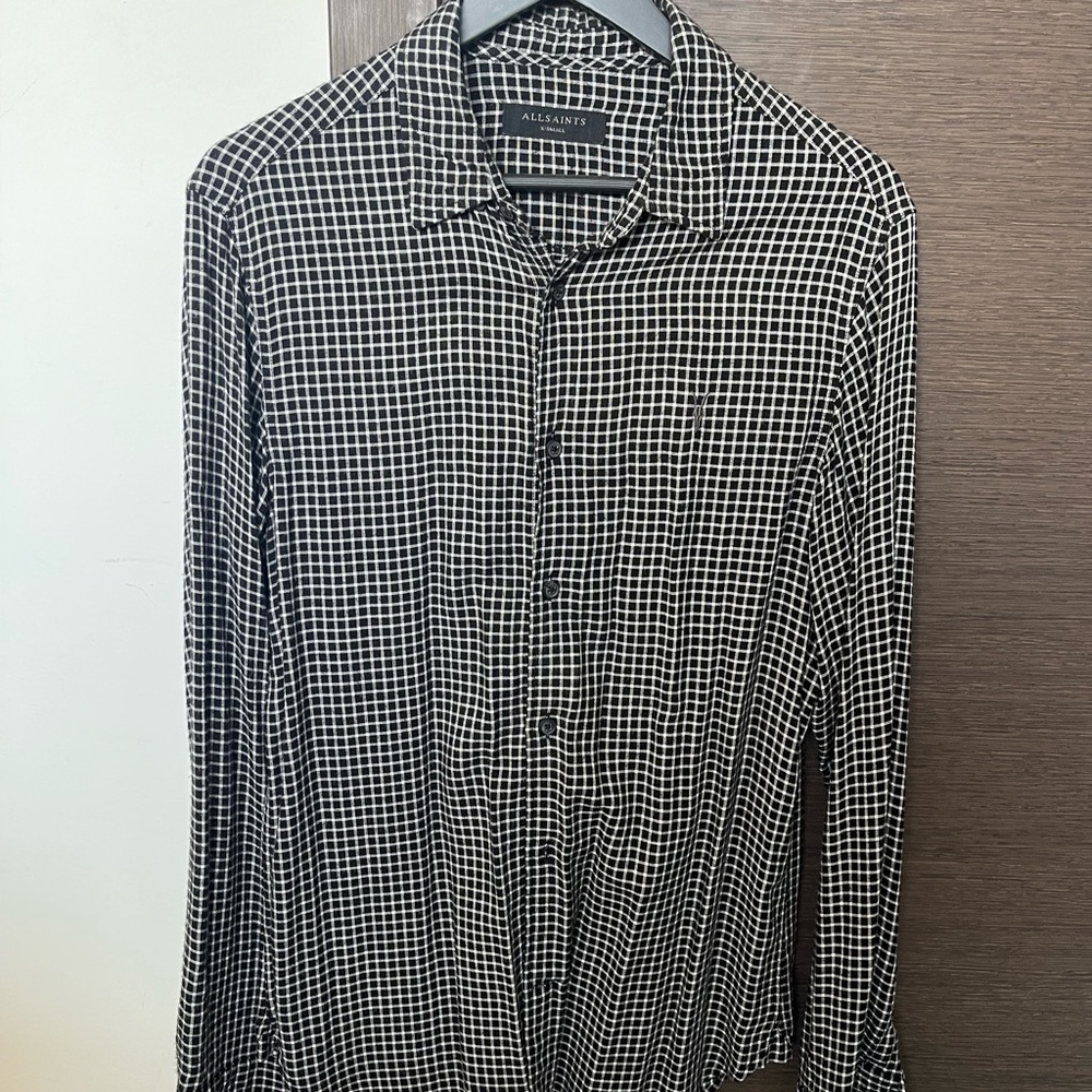 All Saints Black and White Checkered Men's Shirt